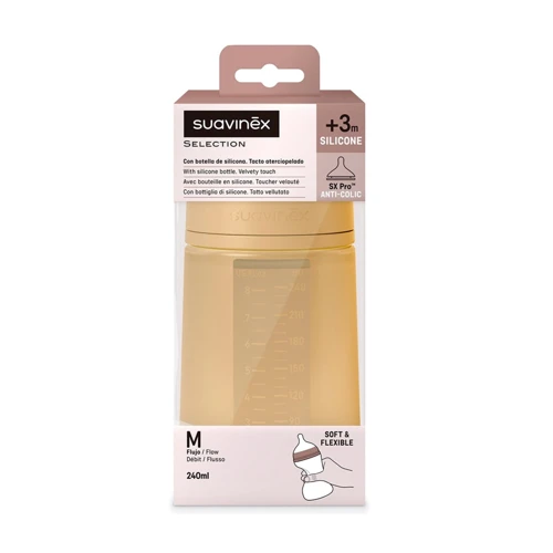 Бутылочка силиконовая Suavinex Colour Essence физиологическая соска средний поток 240 мл горчица (308069)
