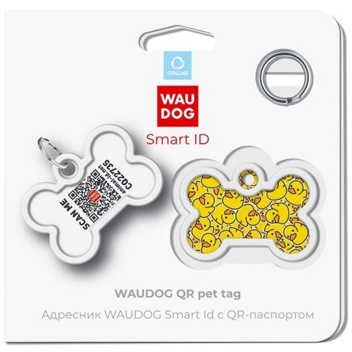 Адресник металевий WAUDOG Smart ID c QR паспортом малюнок Качечки 40х28 мм (0640-0204): Колір желтый