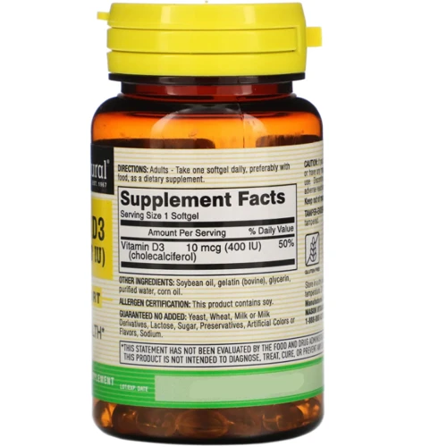 Mason Natural Vitamin D3 Витамин Д3 400 МЕ 100 гелевых капсул: Тип Витамин D