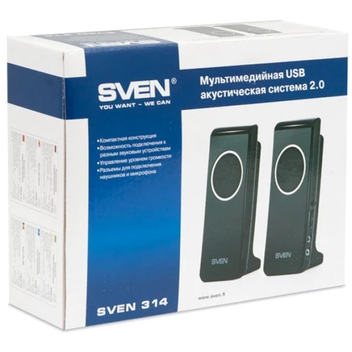 Акустична система SVEN 314 black: Діапазон відтворюваних частот 100-20000 Гц
