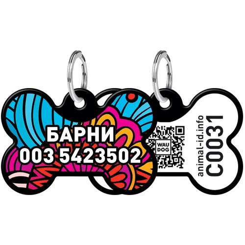Адреснік WAUDOG Smart ID з QR-паспортом, малюнок "Літо", кістка, 31х21 мм, чорний (0631-0062-01-gr)