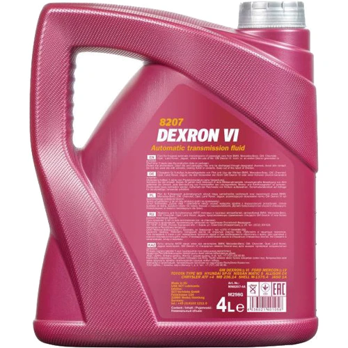 Трансмиссионное масло Mannol Dexron VI, 4л (MN8207-4): Производитель MANNOL