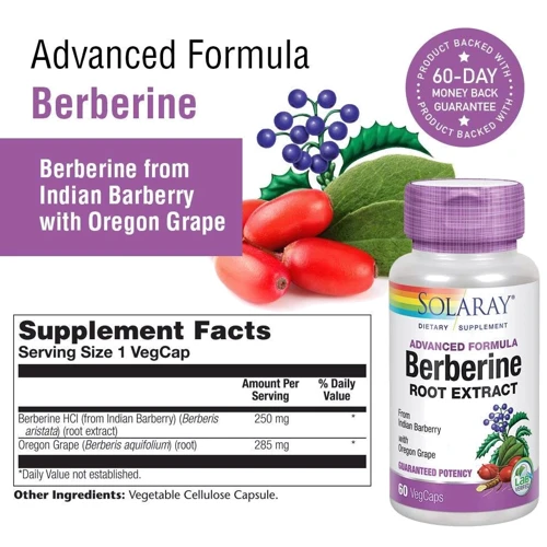 Solaray Berberine Root Extract Advanced Formula 60 Veg Caps Берберин: Форма випуску капсули