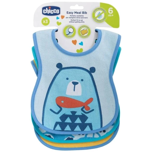 Набор слюнявчиков Chicco Weaning Bib для мальчика 3 шт (16301.20): Цвет голубой