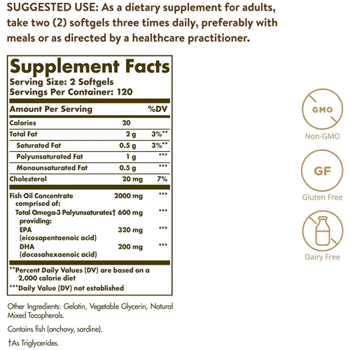 Solgar Omega-3 Fish Oil Concentrate 1000 mg, 240 Softgels: Тип Омега 3