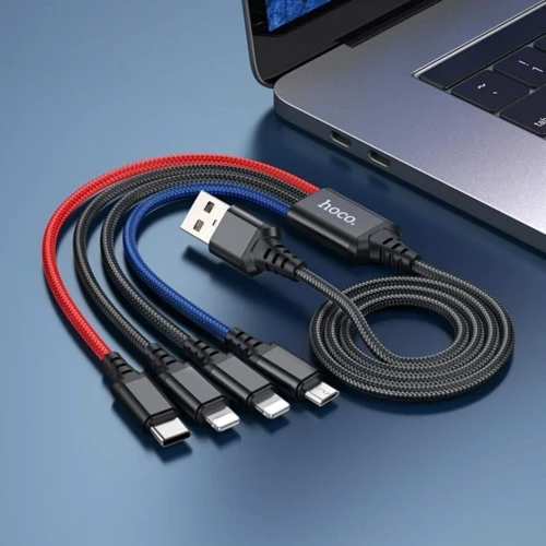Кабель Hoco USB Cable to Micro USB/2x Lightning/Type-C X76 2A 1m Black/Red/Blue фото 3