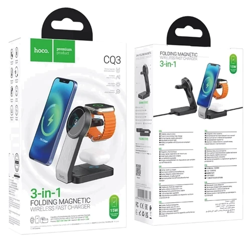 Зарядное устройство Hoco Wireless Charger CQ3 Noble Folding 3in1 Magnetic Black фото 11