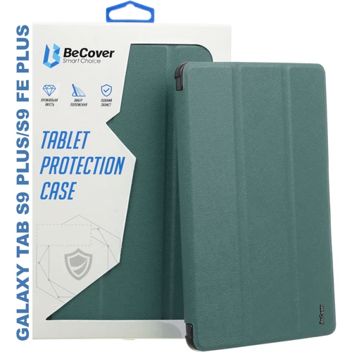 Аксесуар для планшетних ПК BeCover Smart Case Dark Green для Samsung X810 Galaxy Tab S9 Plus / S9 FE Plus SM-X610/SM-X616B (710323): Колір зелений