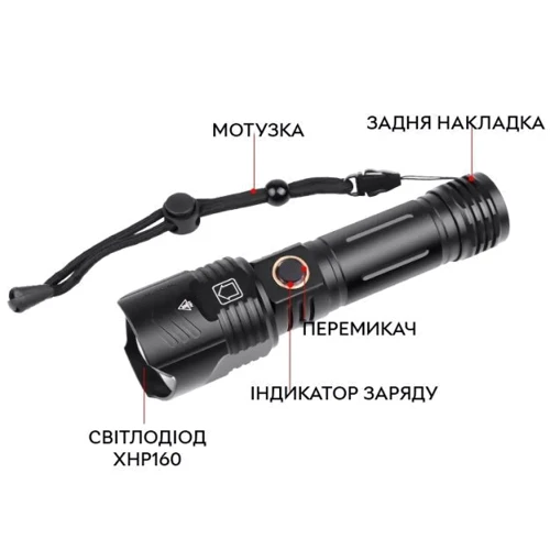 Ліхтар туристичний Qimai XHP160 з акумулятором 18650 та перехідником під 3хААА + кабель зарядки (CN11838): Тип Тактический