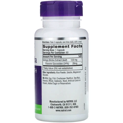 Natrol Ginkgo Biloba, 120 mg, 60 Capsules (NTL-00768): Форма випуску капсули