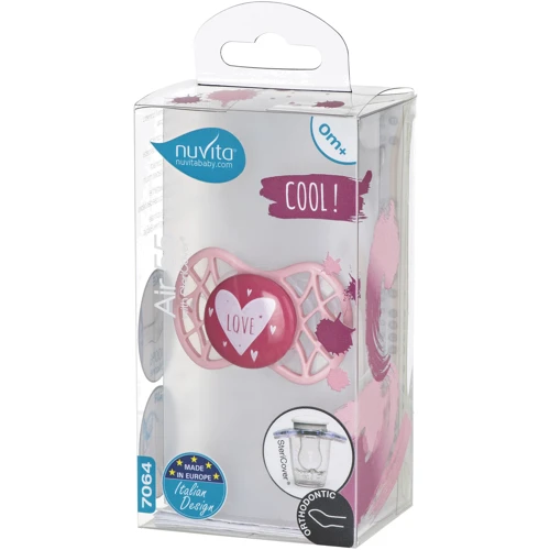 Пустушка Nuvita Air55 Cool ортодонтична з ковпачком LOVE 0m+ рожева (NV7064PR): Матеріал силикон