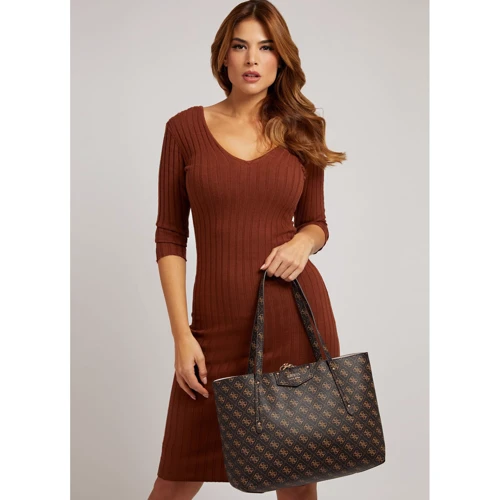 Женская сумка тоут Guess Eco Brenton Tote темно-коричневая (HWESG839023-BNL): Фактура Матовая, Гладкая