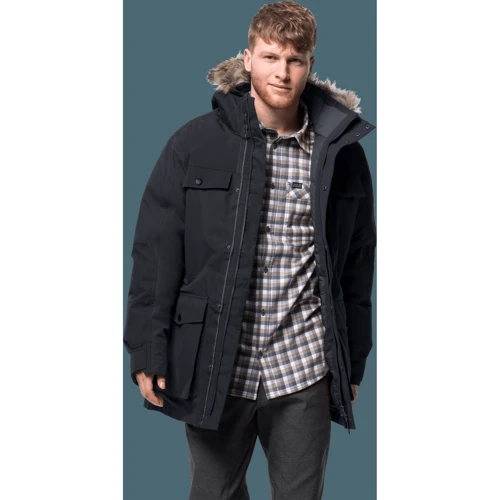 Пуховик Jack Wolfskin Glacier Bay Parka 1113321-6000 52 черный зимний с капюшоном и мехом: Вид Пуховики