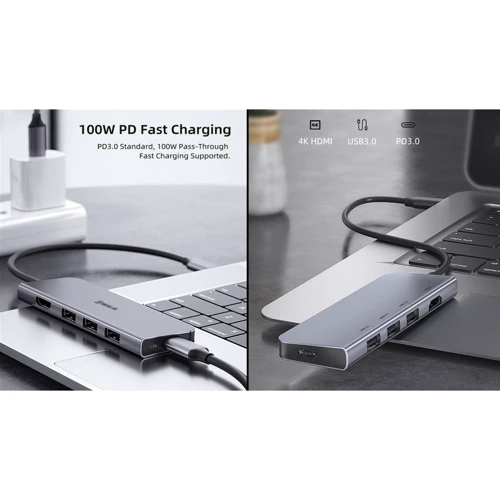 Адаптер REAL-EL Adapter USB-C to USB-C+3xUSB+HDMI Space Grey (EL123110002): Дополнительные разъемы HDMI, USB OTG, USB-C