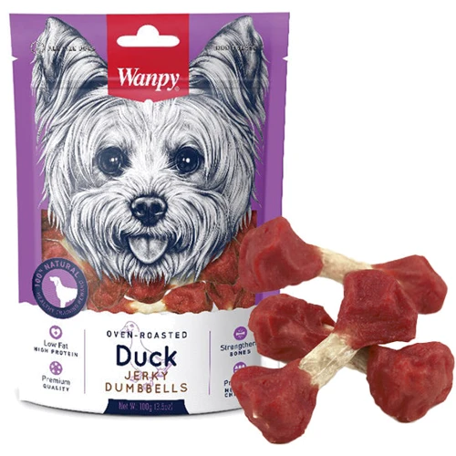 Лакомство для собак Wanpy Duck Jerky Dumbbells кость-гантель с вяленой уткой 100 г