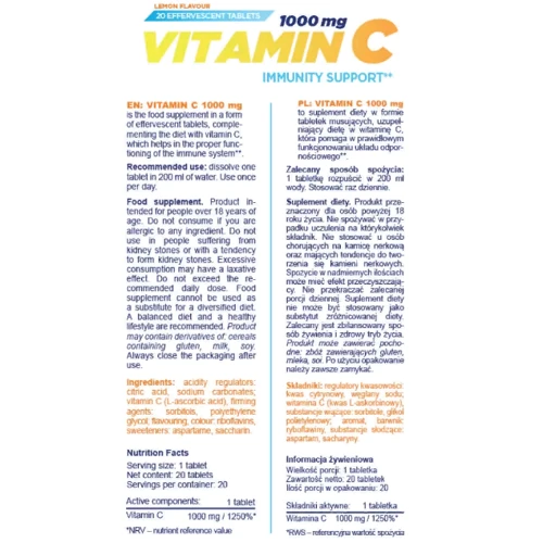 All Nutrition Vitamin C 1000 mg Витамин С со вкусом лимона 20 таблеток: Пол Унисекс