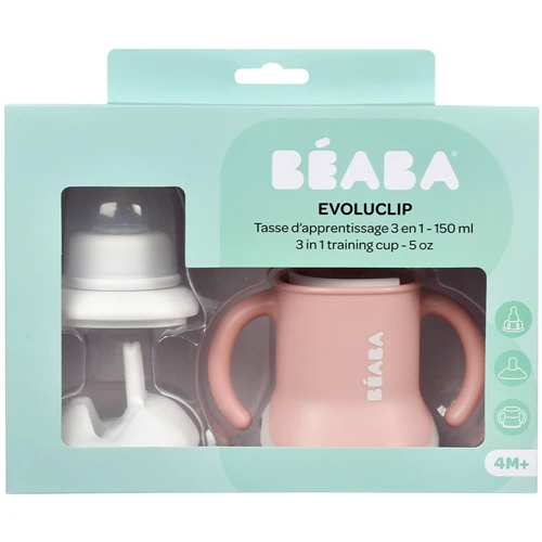 Поильник Beaba Evoluclip учебный 3-в-1 150 мл розовый (913474): Возраст с 4-х месяцев