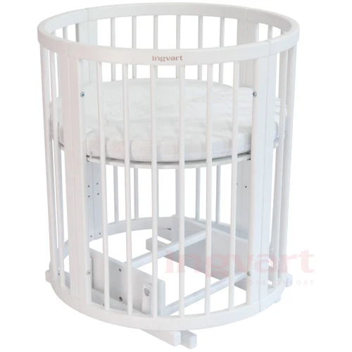 Детская кроватка IngVart Smartbed Round 9в1+маятник+матрас 1729003-3 белый