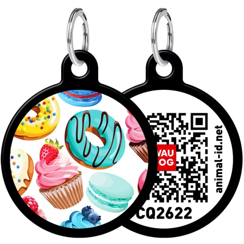 Адресник WAUDOG Smart ID с QR-паспортом, рисунок "Пончики", круг, 30 мм, черный (0630-0070-01)