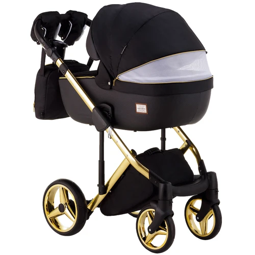 Коляска 2 в 1 Adamex Luciano Polar (Gold) Q85 чорний - чорна шкіра (видавлені точка) (623376): Ширина шасі 60 см