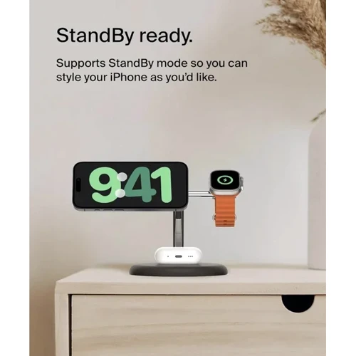 Зарядное устройство Belkin Wireless Charger BoostCharge Pro 3-in-1 Magnetic Stand with Qi2 Black (WIZ023TTBK)