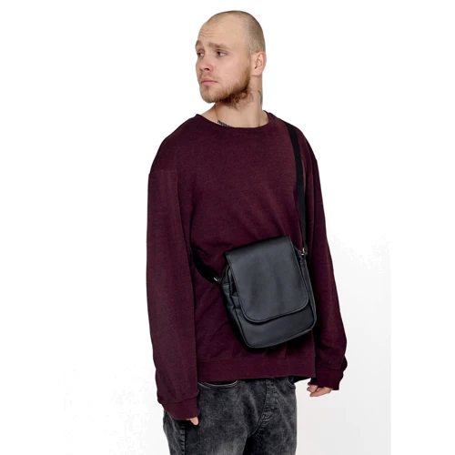 Мужская сумка через плечо Sambag Makros черная (70250001): Фактура Гладкая, Матовая