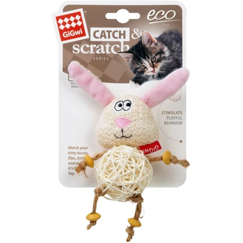 Игрушка Зайчик GiGwi Catch&scratch с плетеным мячиком и колокольчиком полиэстер для котов 10 см (2344): Производитель GiGwi