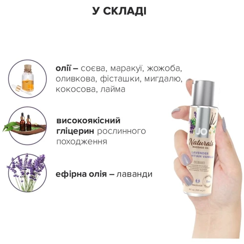 Масажна олія System JO Naturals Massage Oil Lavender&Vanilla, 120мл