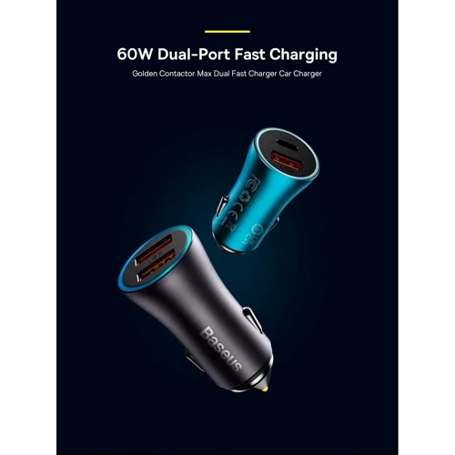 Зарядное устройство Baseus Car Charger USB+USB Golden Contactor 60W Dark Gray (CGJM000013) фото 7