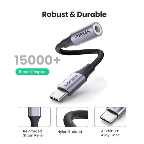 Адаптер Ugreen Adapter AV161 USB-C to jack 3.5mm Black (80154): Дополнительные разъемы 3.5mm Headphone