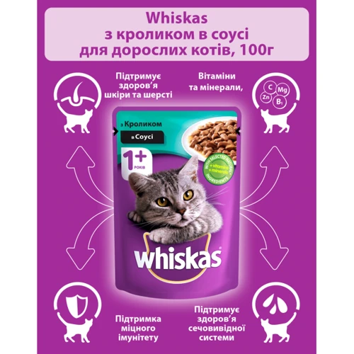 Влажный корм Whiskas для котов с кроликом в соусе 24х100 г (4770608252755): Основные ингредиенты Кролик