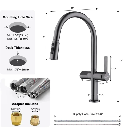 Смеситель для кухни Lefton Automatic Sensor & Pull-Down Kitchen Faucet with Temperature Display-KF2206 Grey фото 9