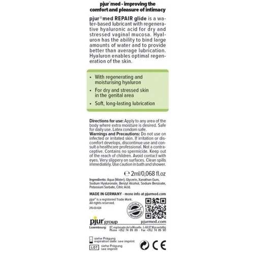 Пробник pjur MED Repair glide 2 мл с регенерирующим гиалуроном для сухой кожи