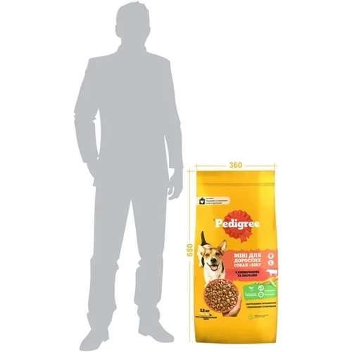 Сухой корм Pedigree с говядиной и овощами для взрослых собак малых пород 12 кг (5998749120910): Свойства Забота о коже и шерсти, Забота о пищеварении, Основное питание
