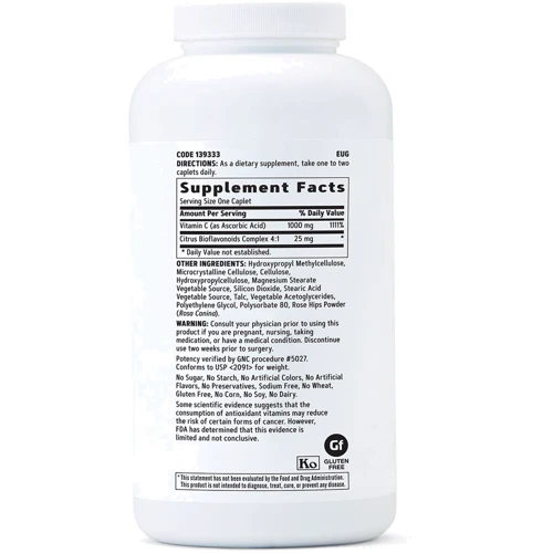 GNC Vitamin C with Citrus Bioflavonoids, Timed-Release, 1.000 mg, 360 Vegetarian Caplets: Форма випуску Таблетки