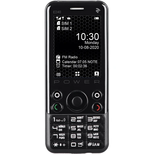Мобильный телефон 2E E240 POWER Black (UA UCRF): Дисплей 2.4", TN, 240х320 (QVGA), 262000 цветов, 3D поликарбонатная панель