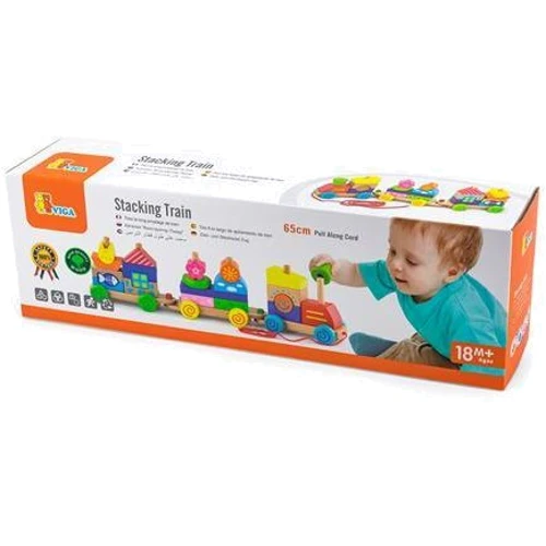 Деревянная каталка-поезд Viga Toys Красочные кубики (50089)