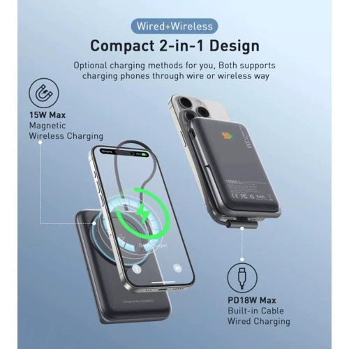 Внешний аккумулятор Choetech Power Bank 10000mAh Magnetic Wireless with USB-C Cable 20W Black (B735-CCBK)