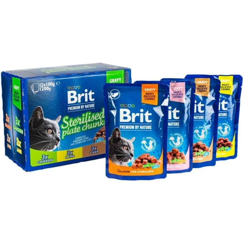 Влажный корм Brit Premium Cat Sterilised pouch Семейная тарелка для стерилизованных кошек ассорти 4 вкуса 12х100 г (8595602548514): Порода Все породы