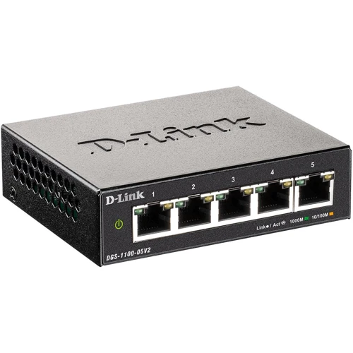 Сетевой коммутатор D-Link DGS-1100-05V2: Порты только Gigabit Ethernet (10/100/1000)