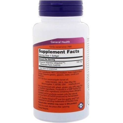 NOW Foods Ubiquinol 100 mg Убихинол 60 гелевых капсул