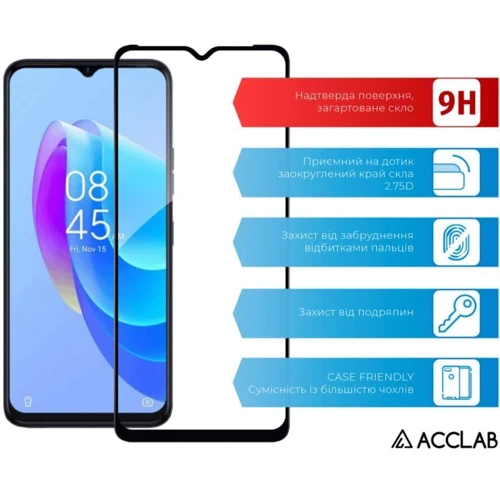Аксесуар для смартфона ACCLAB Tempered Glass Full Glue Black for Tecno Spark 10C: Тип защитное стекло