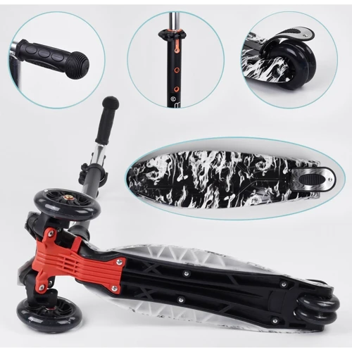 Самокат MAXI "Best Scooter" 4 колеса PU, СВЕТ, трубка руля алюминиевая Black/White (99661): Максимальная допустимая нагрузка, кг 60