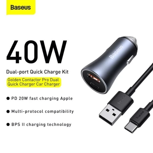 Зарядное устройство Baseus Car Charger USB+USB-C Golden Contactor Pro 40W Dark Gray with USB-C Cable (TZCCJD-0G) фото 7