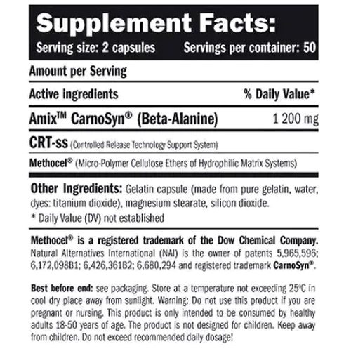 Аминокислота для спорта Amix Nutrition CarnoSyn 100 caps: Вкус Без вкуса