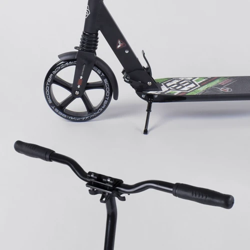 Самокат алюмінієвий Best Scooter з PU колесами, 2 аммортизаторами Black / Green (92090): Матеріал коліс поліуретан