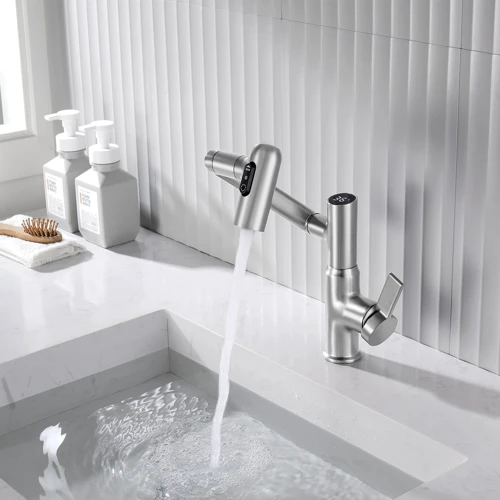 Смеситель для раковины Lefton Single-Hole Rotatable Faucet with Temperature Display-BF2204 Brushed Nickel фото 12
