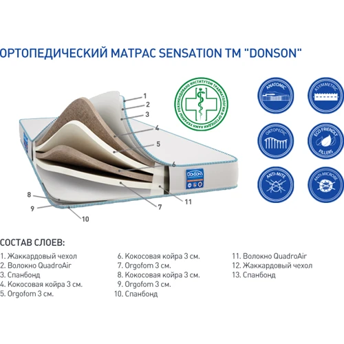 Матрас DonSon Sensation 160x200 см: Тип матрас беспружинный
