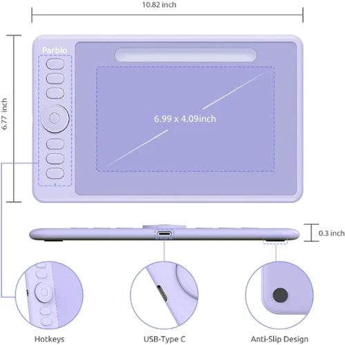 Графический планшет Parblo Intangbo S Violet (INTANGBOSP): Формат поверхности A6
