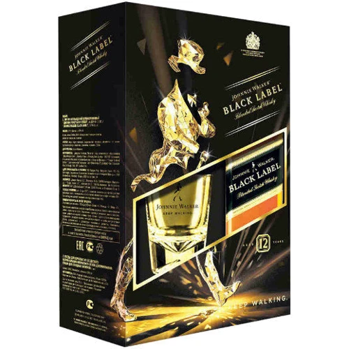 Виски Johnnie Walker «Black label» 0.7 л, gift box + 2 стакана